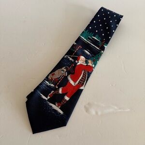 Santa Clause Golfer Blue Polka Dot Tie